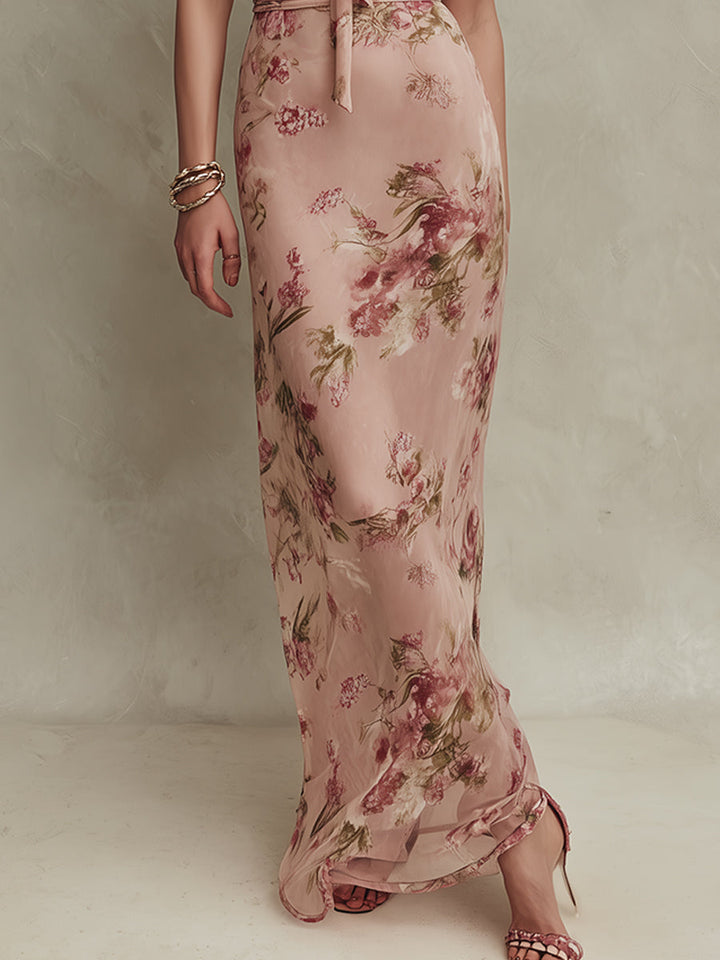 Lia™ | Květnová chiffon maxi šaty s výstřihem