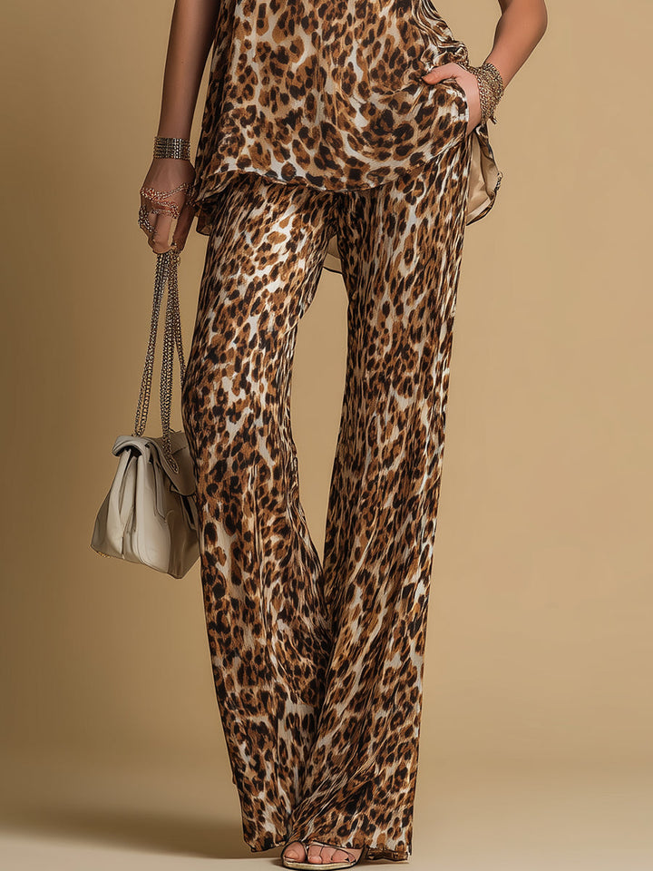 Samantha | Set bez rukava s leopard uzorkom i širokim hlačama