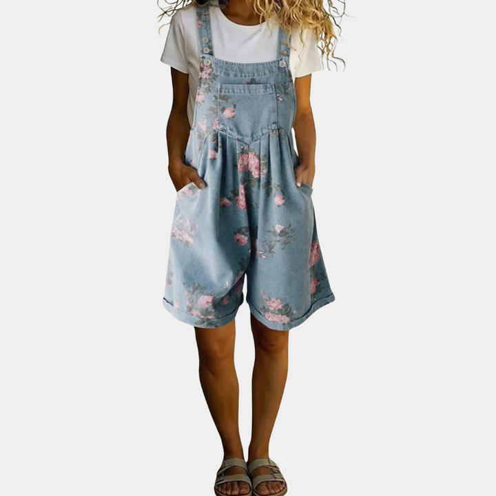 Judy™ | Vintage Washed Soft Cotton Feel Denim Květinový Overal