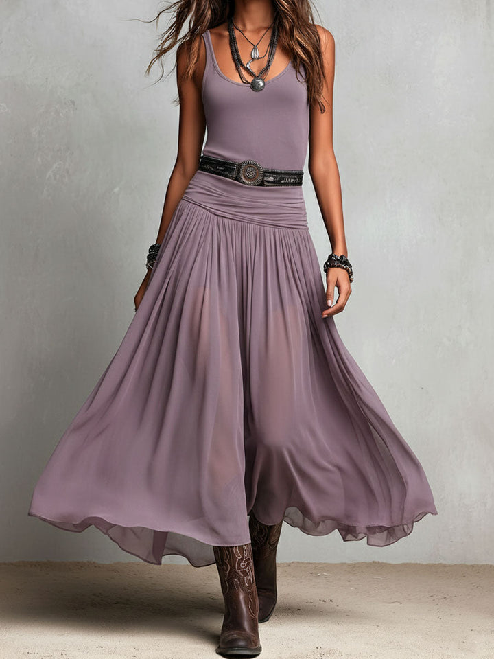 Abito Maxi Stretchy Černé Boho Western s Transparentní Sukní