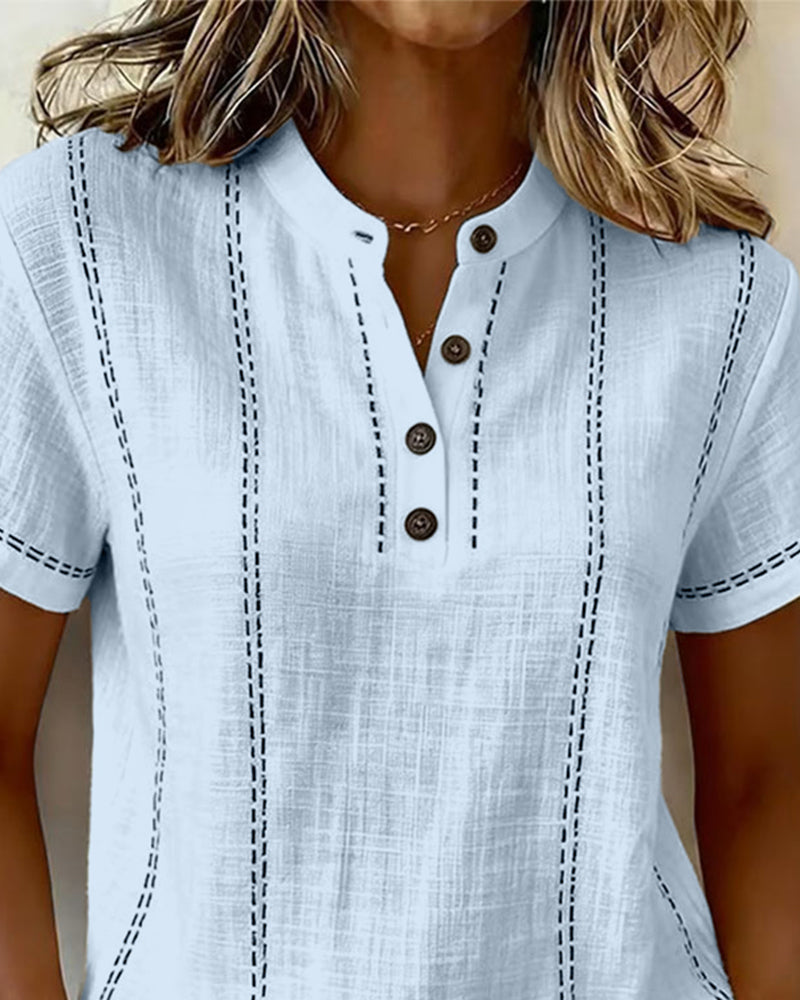 Linda | Ležérní tričko s knoflíky a výstřihem do V