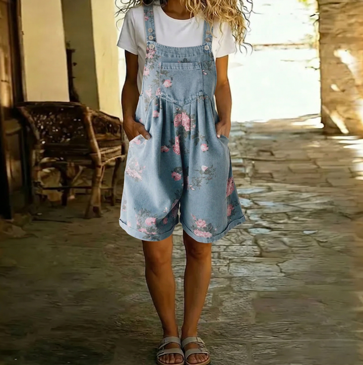 Judy™ | Vintage Washed Soft Cotton Feel Denim Květinový Overal