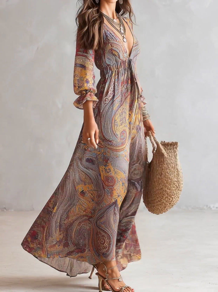 Cosima™ | Maxi Chiffon haljina s V-izrezom Paisley