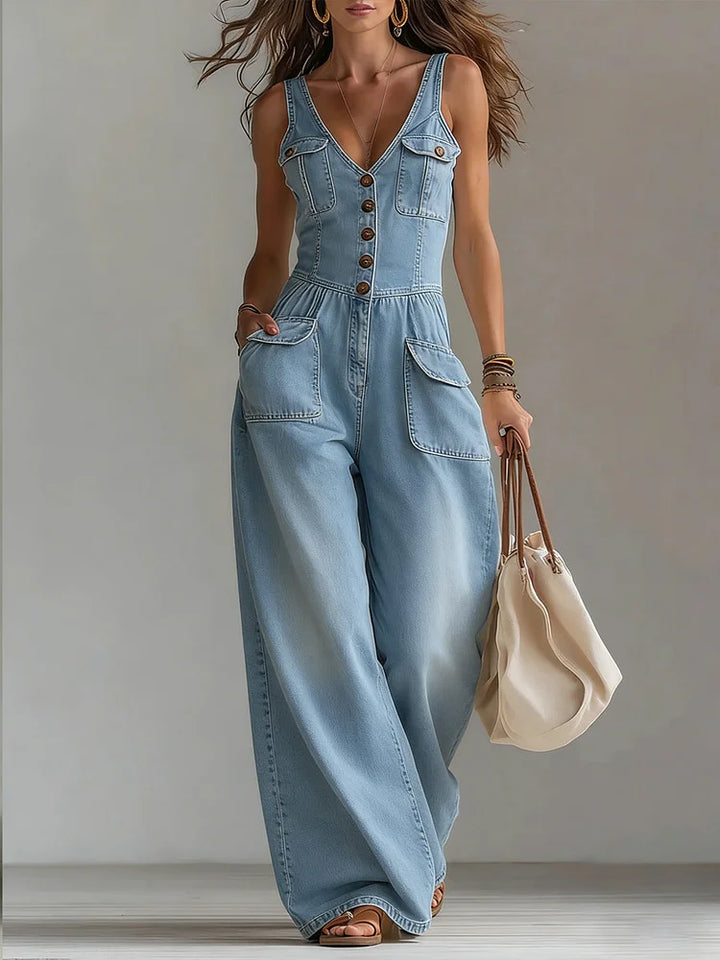 Elena™ | Denim overal se širokými nohavicemi
