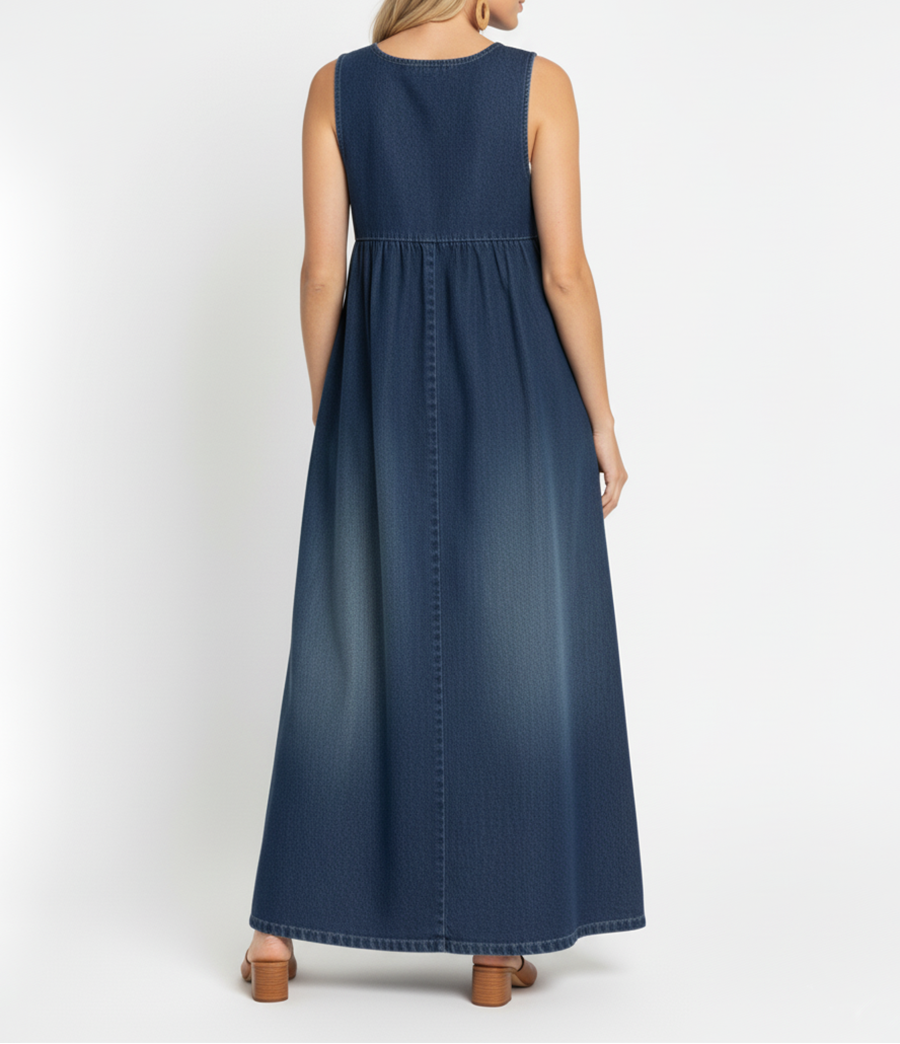 Karen | Vintage oprana mekana pamukova denim maxi haljina