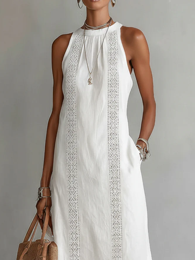 Jimena | Midi šaty z lnu s mao límcem
