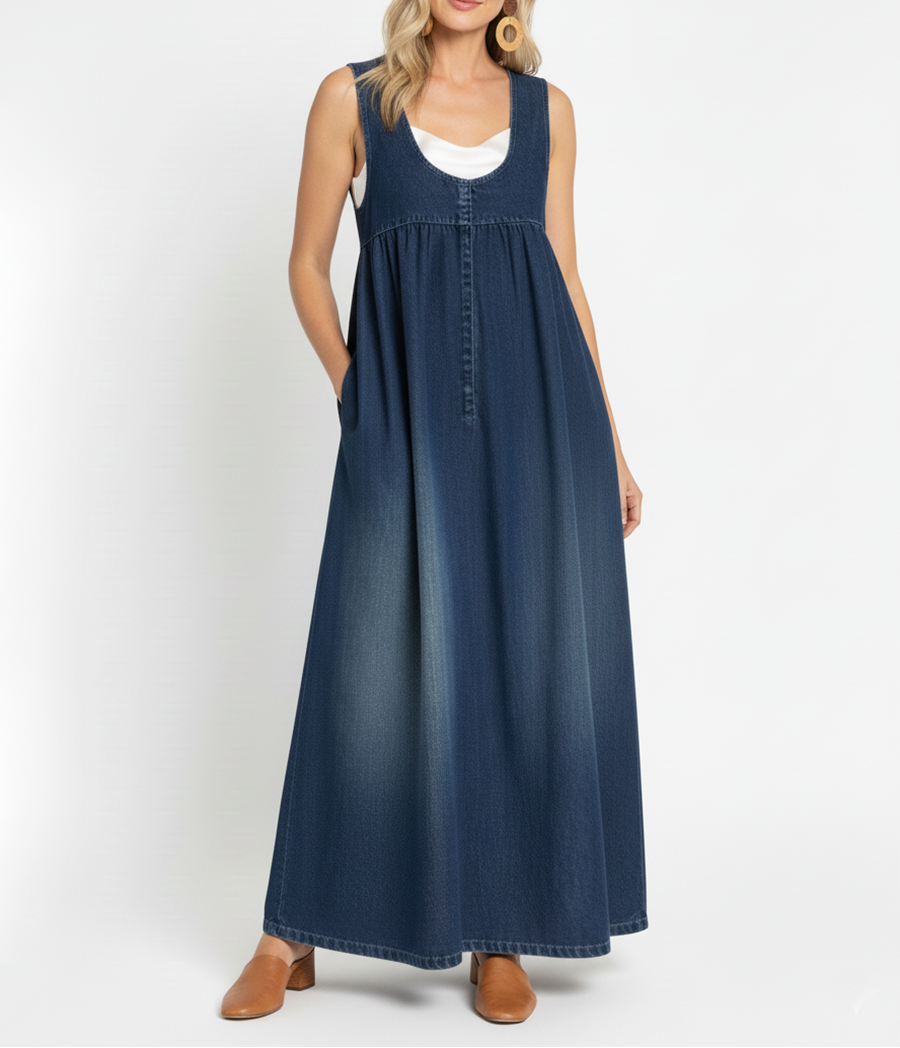 Karen | Vintage oprana mekana pamukova denim maxi haljina