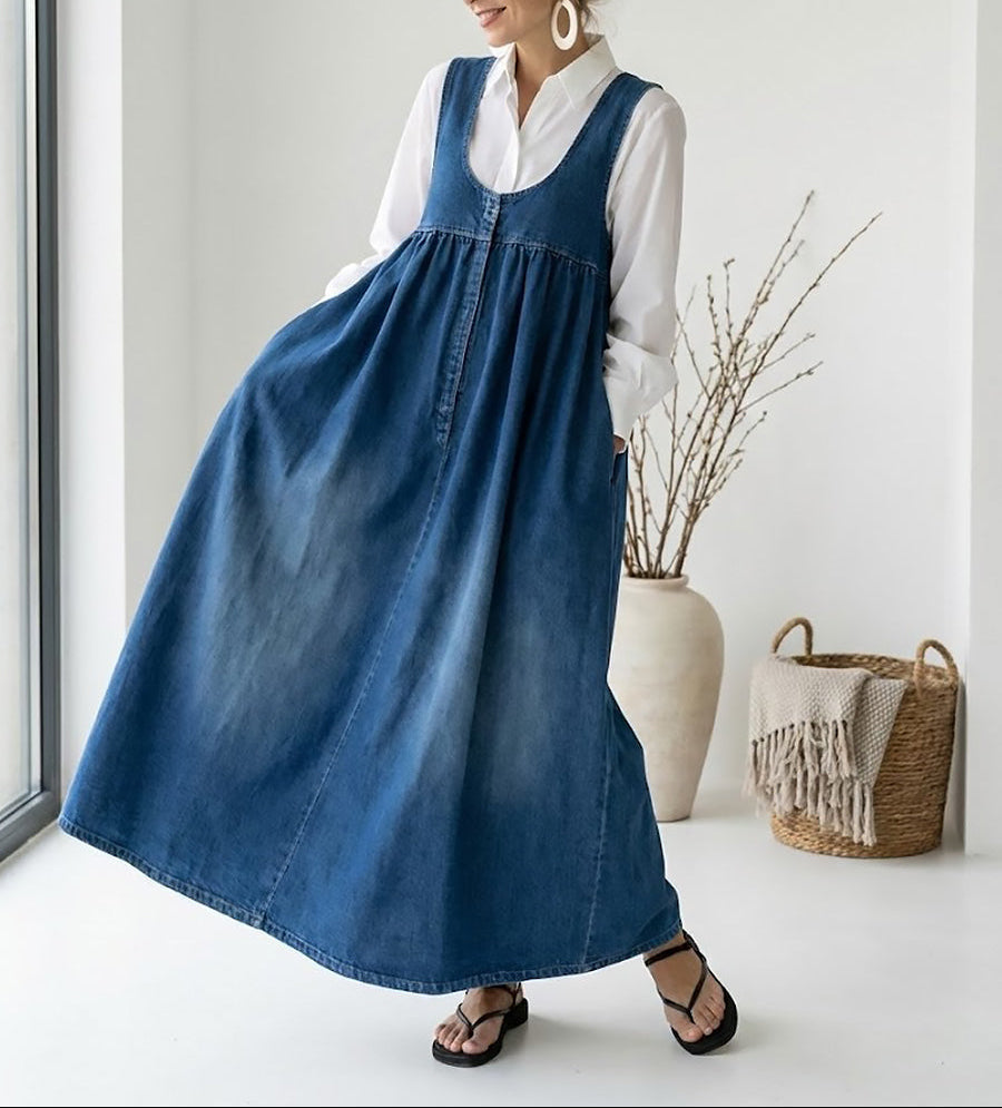 Karen | Vintage oprana mekana pamukova denim maxi haljina