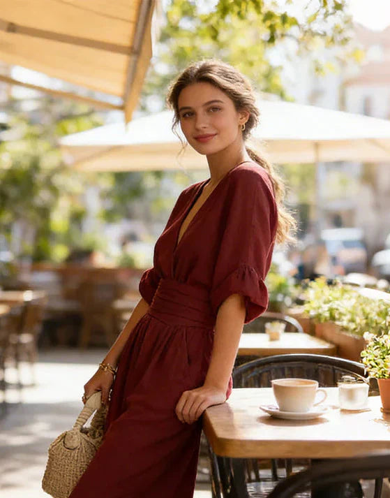 Daniela - Elegantní overal s výstřihem do V a širokými nohavicemi