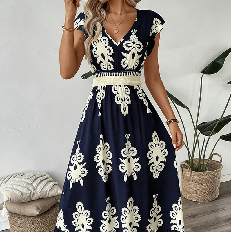 Candela | Maxi barokní šaty s výstřihem do V